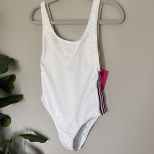 New White One Piece Swimsuit Patriotic Colors 4th of July- Medium